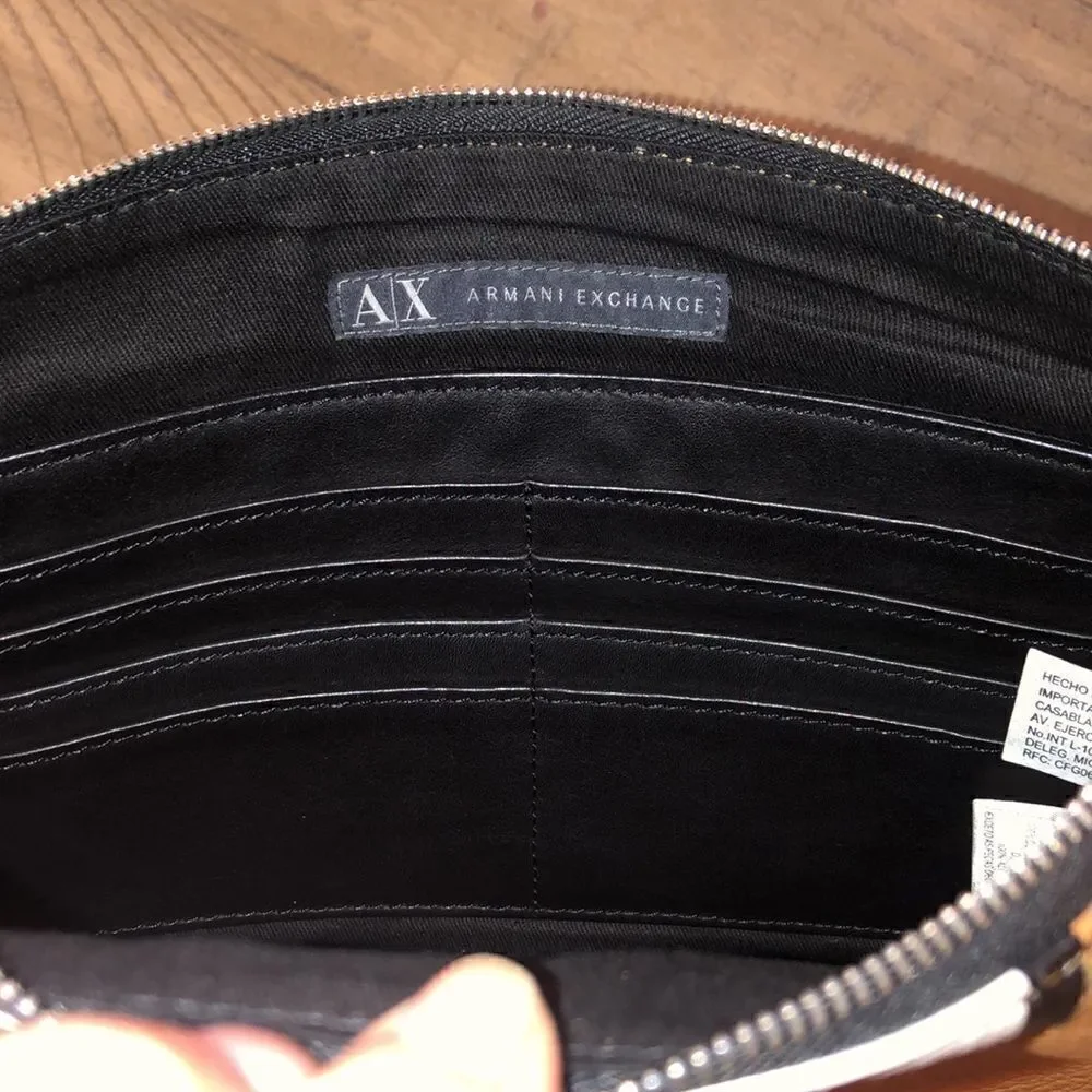 NWOT Armani Exchange leather clutch with Cotton interior credit card holder.